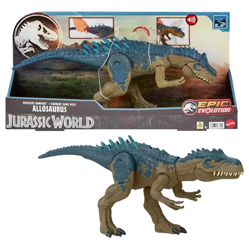 Mattel Jurassic World Alosaurus Dinosaurio de juguete con sonidos y embestida
