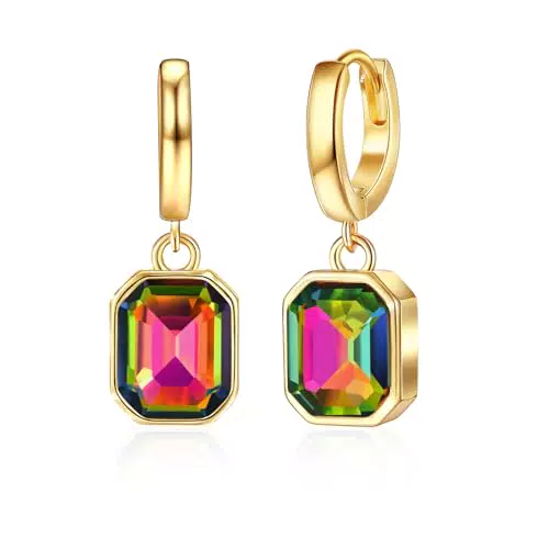 MESOVOR Pendientes de aro de Oro y Cristal para Mujer