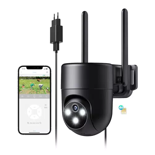 NUASI Cámara de Vigilancia 4G LTE Exterior con Detección Humana y PTZ 360°