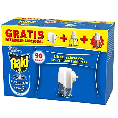 Raid Eléctrico Anti Mosquitos Comunes y Tigre 90 Noches con Aplicador y 2 Recambios - 54 Mililitros