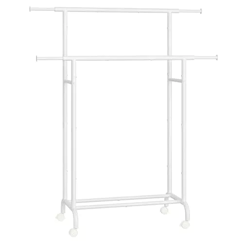 SONGMICS Burro para Ropa, Perchero de Doble Barra con Ruedas