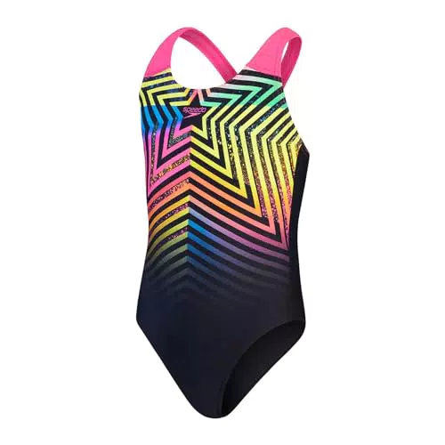 Speedo Digital Placement Splashback Bañador, Black/Lemon Drizzle/Flare Pink/True Cobalt/Harlequin Green