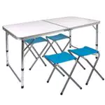 AKTIVE Mesa plegable portátil regulable para camping y jardín con sillas