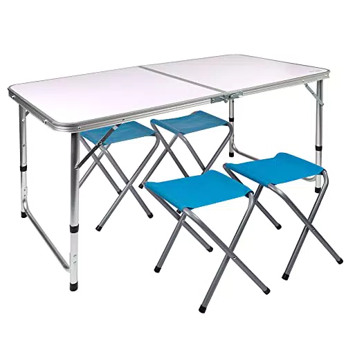 AKTIVE Mesa plegable portátil regulable para camping y jardín con sillas