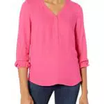 Amazon Essentials Camisa de Botones con Manga 3/4 y Corte Holgado para Mujer