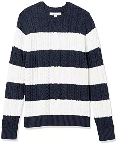 Amazon Essentials Jersey de Manga Larga 100% Algodón con Trenzado Aran para Hombre