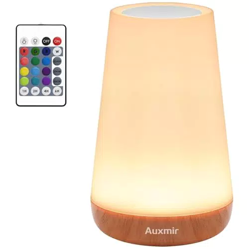 Auxmir Lámpara de Mesita de Noche Recargable LED con Control Remoto y Táctil