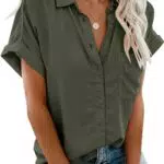 Friptspyg Blusa de Mujer Casual con Cuello y Manga Corta 100% Algodón