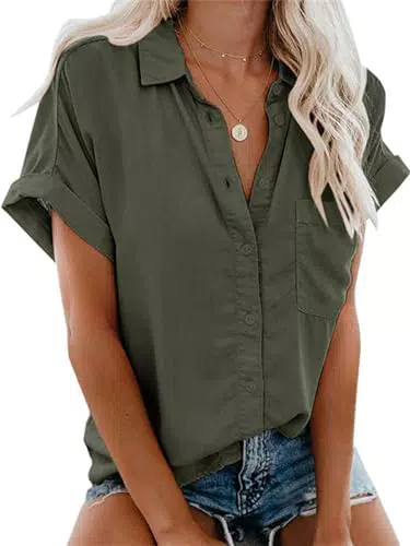 Friptspyg Blusa de Mujer Casual con Cuello y Manga Corta 100% Algodón