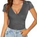 Gyabnw Camiseta Sexy de Mujer con Cuello en V y Manga Corta para Verano