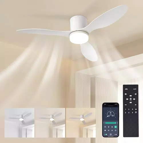 HaoDrisk Ventilador de Techo Silencioso con Luz LED, Control Remoto y App