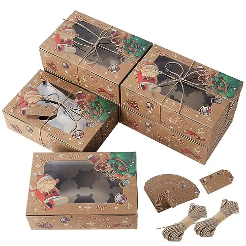 Kinsinder Cajas de Galletas de Navidad con Ventana y Etiquetas para Fiestas
