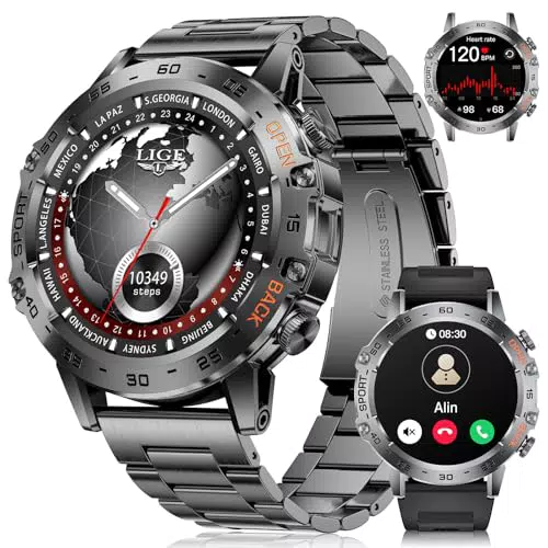 LIGE Reloj Inteligente Hombre, Smartwatch AMOLED IP68 con Pulsómetro y Modos de Deportes