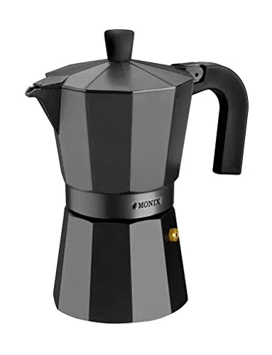Monix Vitro Noir Cafetera Italiana de aluminio, capacidad 6 tazas
