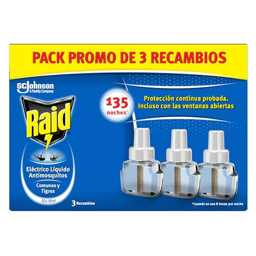 Raid Eléctrico Líquido 135 Noches - Recambios Anti Mosquitos Comunes y Tigre