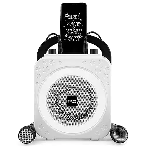 RockJam Máquina de karaoke Bluetooth recargable de 10 vatios con dos micrófonos