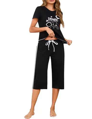 Terecey Pijama de Verano para Mujer de Algodón, Manga Corta y Suave