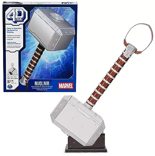 4D Build - Martillo de Thor Mjolnir - Puzzle 3D Marvel para Niños y Adultos