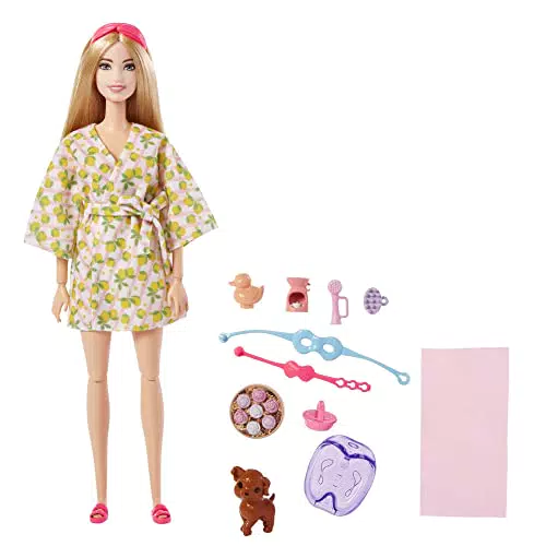 Mattel Barbie Bienestar SPA Muñeca Articulada con Mascota y Accesorios
