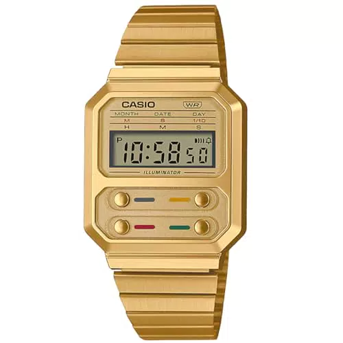 Casio Reloj Cuarzo Unisex A100WEG-9AEF con Dial Digital y Correa Metálica