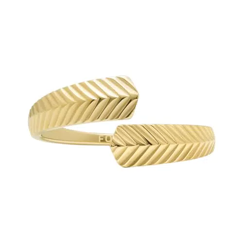 Fossil Anillo Harlow Linear Texture Envolvente de Acero Dorado