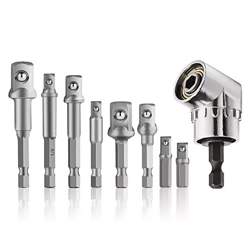 Juego de adaptadores de enchufe y adaptador de destornillador angular 1/4"