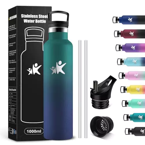 KollyKolla Botella de Agua de Acero Inoxidable Reutilizable con Filtro y Pajita