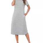 Litherday Camisón Largo de Algodón para Mujer con Bolsillos y Manga Corta