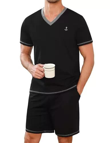 Marvmys Pijamas Hombre Verano Corto Algodón Cuello en V Manga Corta