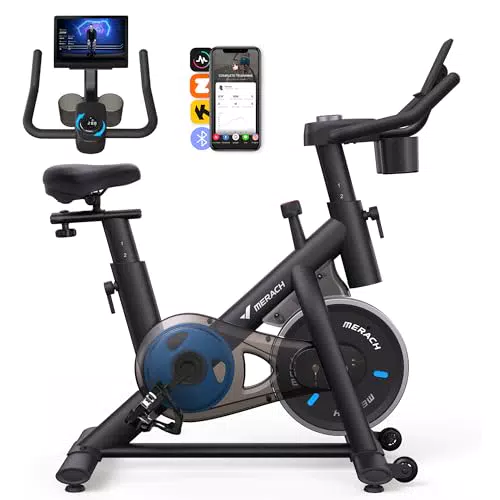 Merach Bicicleta Estática Silenciosa con Monitor LCD y Resistencia Ajustable