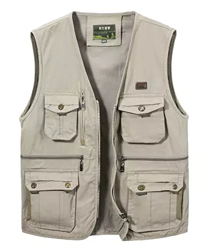 Oralidera Chaleco de Pesca Multibolsillos para Hombre, Chaqueta Safari Sin Mangas