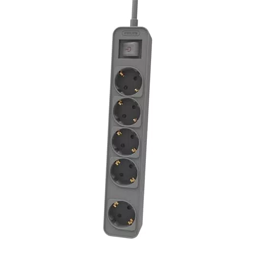 Philips Regleta CHP2154G/10 con 5 Enchufes y Interruptor Principal de Seguridad