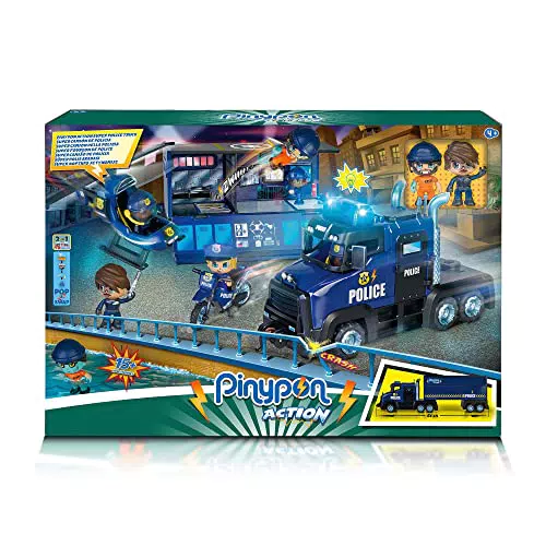 Pinypon Action - Super Camión de Policia, vehículo de juguete con luces 3 en 1