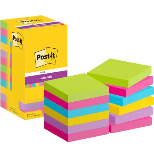 Post-it Notas Super Sticky - Notas Adhesivas para Listas y Recordatorios