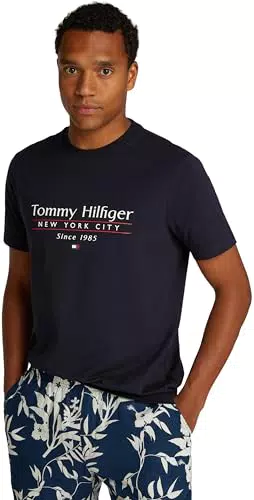 Tommy Hilfiger Camiseta de Manga Corta Hombre Center Stack Tee