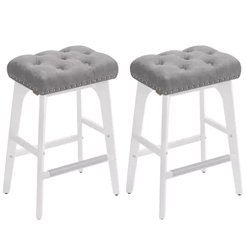 VASAGLE Taburetes de Bar con Superficie de PU y Patas de Madera, LBC085G01