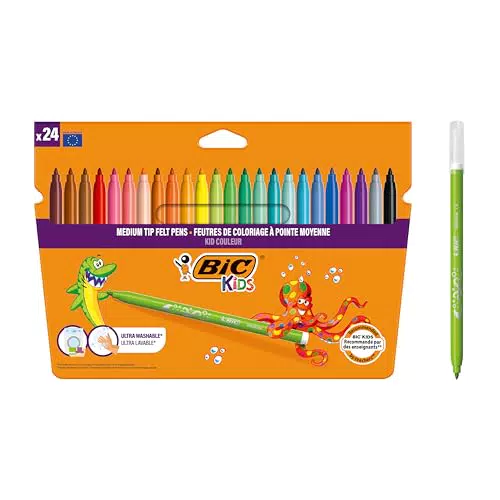BIC Rotuladores Lavables para Niños - Punta Media, Material Escolar