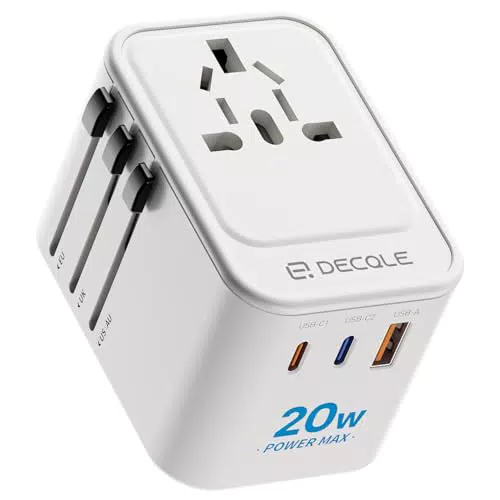 Decqle Adaptador Enchufe Universal con USB-C y USB-A para Viajes Internacionales