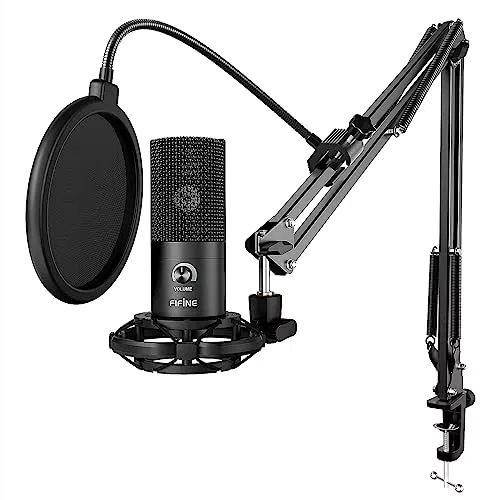 FIFINE Micrófono USB de Condensador con Soporte Ajustable para Grabación y Streaming
