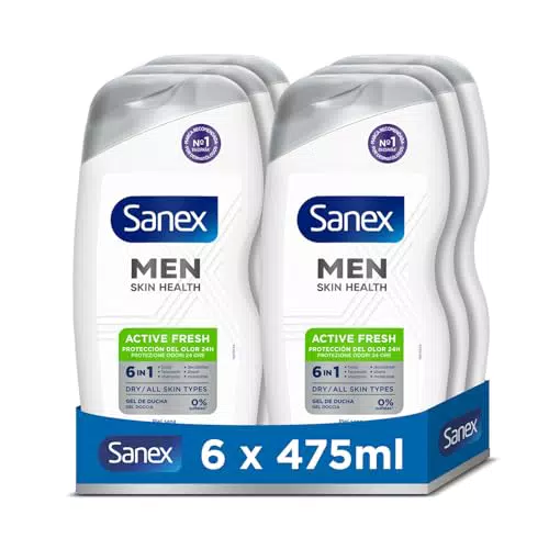 Sanex Gel de Ducha Men Skin Health Active Fresh 6 en 1 0% Sulfatos
