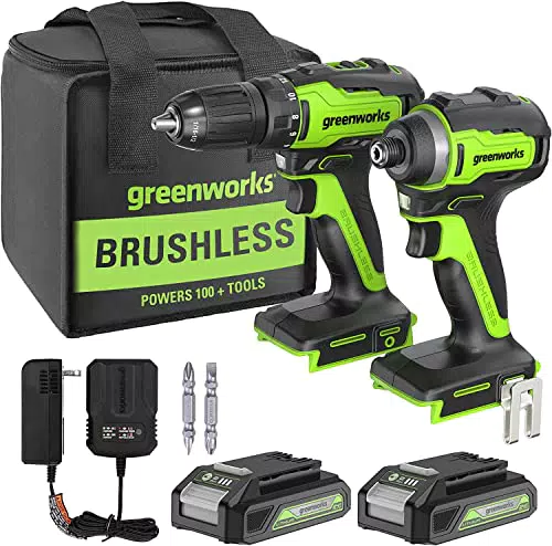 Greenworks GD24DD35K2 Taladro Atornillador y GD24ID200 Taladro de Impacto 24V