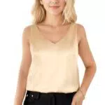 Lishang Camiseta Sin Mangas de Satén para Mujer con Cuello en V - Verano Casual