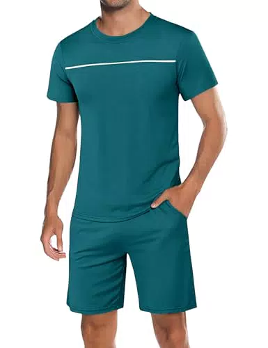 Marvmys Pijama de Hombre de Verano 100% Algodón con Camiseta y Pantalones Cortos