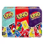 Mattel Games UNO - Juego de cartas con 2 Packs de expansión y Caja metálica coleccionable