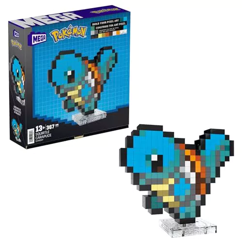 Mattel Squirtle - Pixel Art Retro, Bloques de Construcción para Coleccionistas