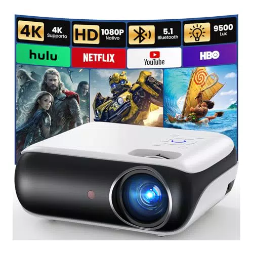 HAPPRUN Mini Proyector 4K Bluetooth 5.1 Portátil Compatible con TV Stick y Laptop