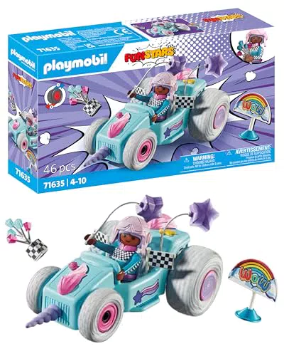 PLAYMOBIL Funstars Unicornio Racing - Kart con Motor Retráctil para Niños a Partir de 4 Años