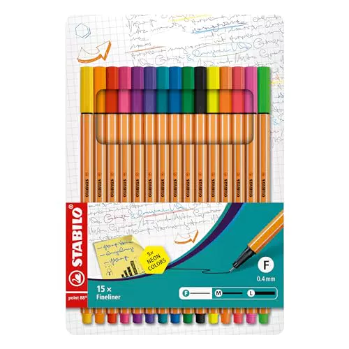 STABILO Rotulador punta de fibra point 88 estuche de 15 unidades colores surtidos + 5 colores neon