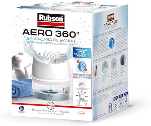 Rubson AERO 360º - Deshumidificador portátil para baño, absorbe humedad y mejora la circulación del aire