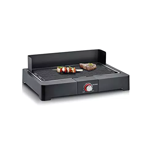 Severin Barbacoa eléctrica de mesa PG 8567, grill acanalado para interior y exterior